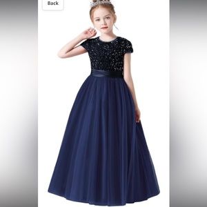 Girls Puffy Skirt Sequins Tulle Floor Length Dress, size 12